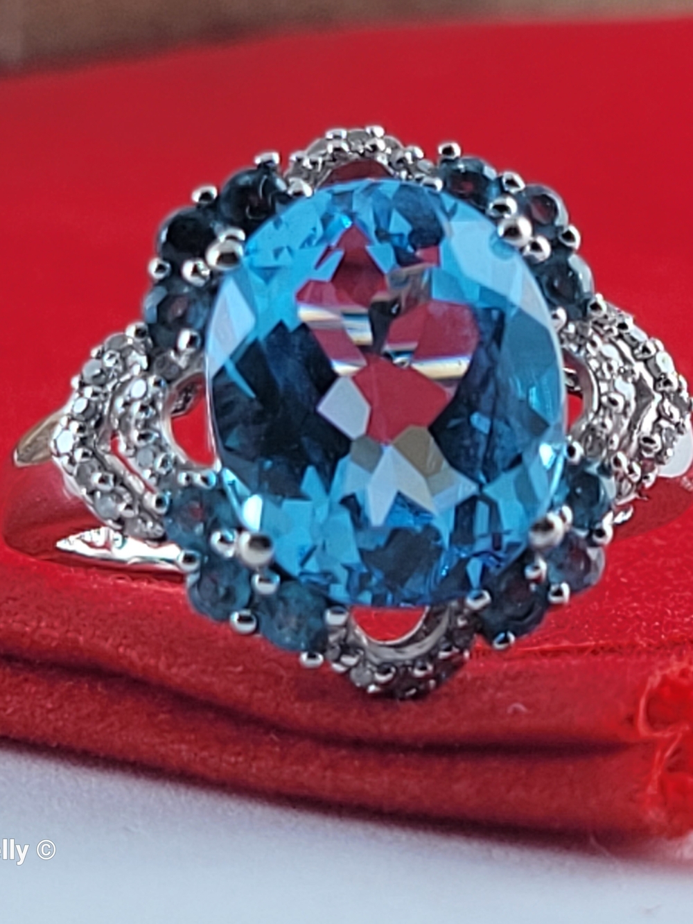 10K White Gold Blue Topaz Gemstones and Diamonds Ring Size 6.75 - Solid Gold!